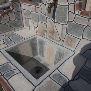 Barbeque Table & Washbasin with polygonal flagstone