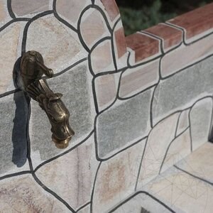 Barbeque Table & Washbasin with polygonal flagstone