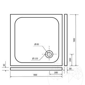 Shower Tray - Silver Travertine ULTRA FLAT, 90 x 90 cm x 3 cm