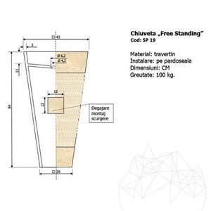 Bathroom Sink - Classic Travertine SP 19, 42 x 82 cm