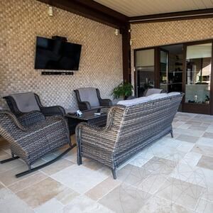 Classic Cross Cut Brushed & Chiseled Edge Travertine Unfilled French Pattern Set 1.2 cm