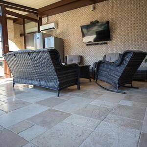 Classic Cross Cut Brushed & Chiseled Edge Travertine Unfilled French Pattern Set 1.2 cm