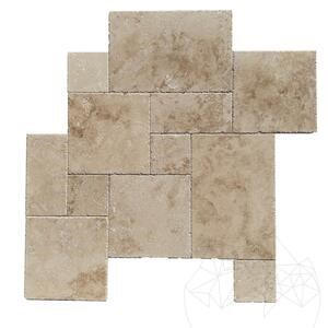 Classic Cross Cut Brushed & Chiseled Edge Travertine Filled French Pattern Set 1.2 cm