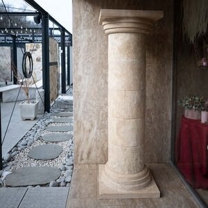Classic Riven Travertine Roman Column, 30 x 42 x 42 cm