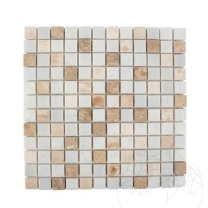 Honey Onyx White & Emperador Polished Marble Mix Mosaic, 2.3 x 2.3 cm