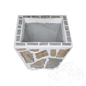 Rustic Concrete Planter, 50x50 cm - Plated with Rhodos Polygonal Stone | Ideal for Flowers in Garden, Terrace and Alley