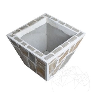 Rustic Concrete Planter, 50x50 cm - Plated with Rhodos Polygonal Stone | Ideal for Flowers in Garden, Terrace and Alley