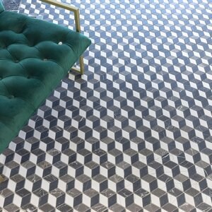 Bianco Carrara, Cleopatra, Nero Marquina Mix Cube Design Honed Marble Mosaic
