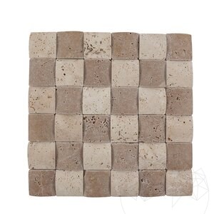 Classic & Noce Tumbled Travertine 3D Pillow Mosaic, 5 x 5 cm