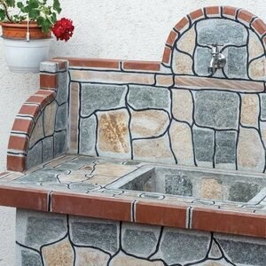 Barbeque Table & Washbasin with polygonal flagstone