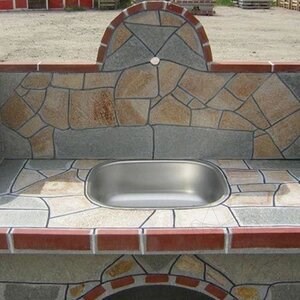 Barbeque Table & Washbasin with polygonal flagstone