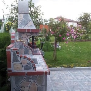 Barbeque Table & Washbasin with polygonal flagstone