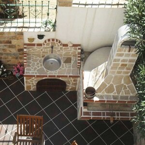 Barbeque Table & Washbasin with polygonal flagstone