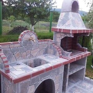 Barbeque Table & Washbasin with polygonal flagstone