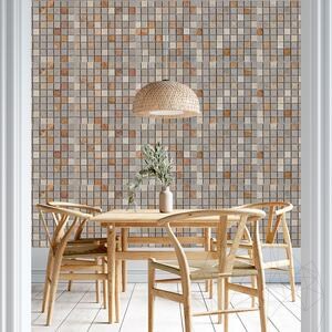 (Peach Travertine/  Astoria Limestone/Crema Royal Marble) Brushed Mosaic Mix, 3 x 3 cm