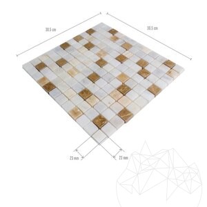 Honey Onyx White & Emperador Polished Marble Mix Mosaic, 2.3 x 2.3 cm