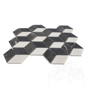Bianco Carrara, Cleopatra, Nero Marquina Mix Cube Design Honed Marble Mosaic