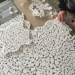 Crazy Paving Tumbled Thassos Marble Mosaic