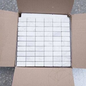 Volakas Tumbled Marble Mosaic, 2.85 x 5 cm