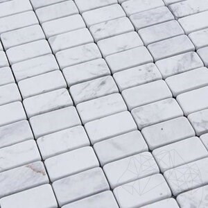 Volakas Tumbled Marble Mosaic, 2.85 x 5 cm