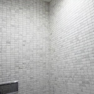 Volakas Tumbled Marble Mosaic, 2.85 x 5 cm