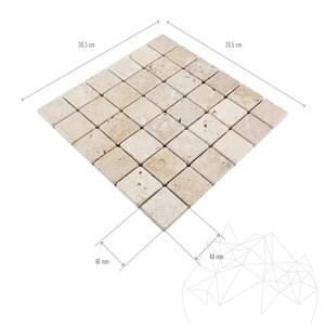 Classic Tumbled Travertine Mosaic, 4.8 x 4.8 cm
