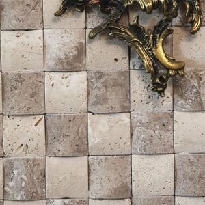 Classic & Noce Tumbled Travertine 3D Pillow Mosaic, 5 x 5 cm