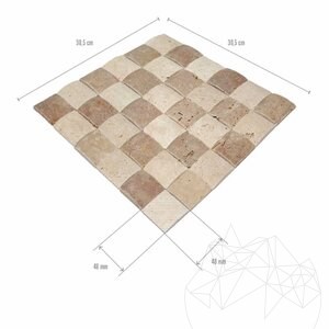 Classic & Noce Tumbled Travertine 3D Pillow Mosaic, 5 x 5 cm