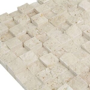 Classic Splitface Travertine 3D Mosaic, 2.5 x 2.5 cm
