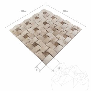 Classic & Latte Tumbled Travertine 3D Konkav Mosaic
