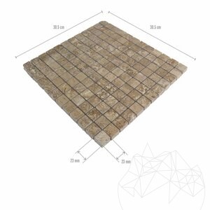 Latte Polished Travertine Mosaic, 2.3 x 2.3 cm