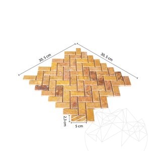 Peach Polished Travertine Herringbone Mosaic, 2.5 x 5 cm