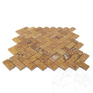Peach Polished Travertine Herringbone Mosaic, 2.5 x 5 cm