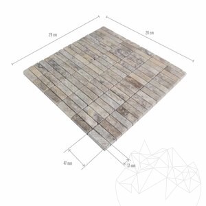 Silver Polished Travertine Mosaic, 1.5 x 4.8 cm