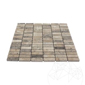 Silver Polished Travertine Mosaic, 1.5 x 4.8 cm