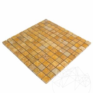 Yellow Polished Travertine Mosaic, 2.3 x 2.3 cm