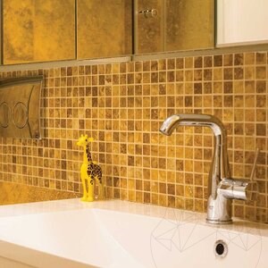 Yellow Polished Travertine Mosaic, 2.3 x 2.3 cm