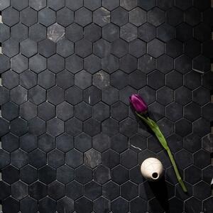Nero Marquina Hexagon Honed Marble Mosaic