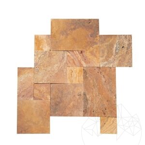 Peach Cross Cut Brushed Travertine French Pattern Set 1.2 cm