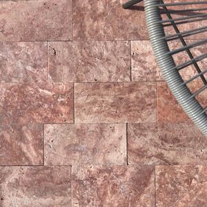 Red Opium Cross Cut Brushed and Chiseled Edge Travertine 15.2 x 30.5 x 3 cm 