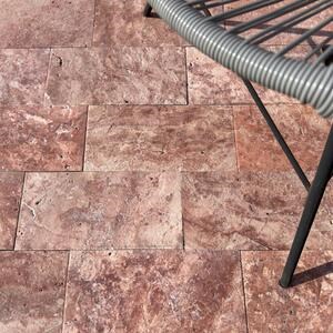 Red Opium Cross Cut Brushed and Chiseled Edge Travertine 15.2 x 30.5 x 3 cm 