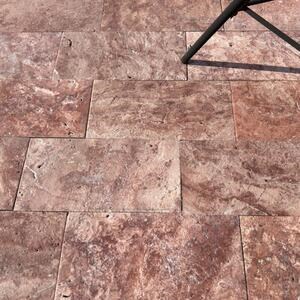 Red Opium Cross Cut Brushed and Chiseled Edge Travertine 15.2 x 30.5 x 3 cm 