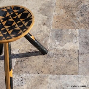 Silver Cross Cut Brushed Travertine French Pattern Set 1.2 cm - Special Order