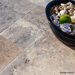 Silver Cross Cut Brushed Travertine French Pattern Set 1.2 cm - Special Order