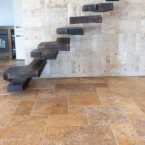 Yellow Cross Cut Brushed & Chiseled Edge Travertine French Pattern Set 1.2 cm