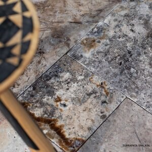 Silver Cross Cut Tumbled Travertine French Pattern Set 1.2 cm