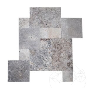 Silver Cross Cut Tumbled Travertine French Pattern Set 1.2 cm