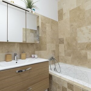 Classic Cross Cut Brushed Travertine French Pattern Set 1.2 cm