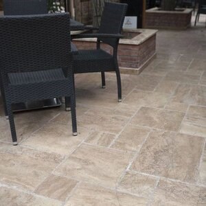 Latte PREMIUM Brushed & Chiseled Edge Travertine French Pattern Set, 3 cm
