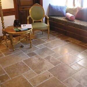 Noce Travertine Cross Cut French Pattern Set Brushed & Chiseled edge 1.2cm